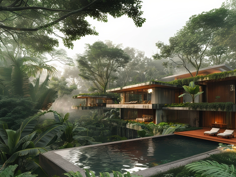 Luxury wellness home interior with modern sustainable design